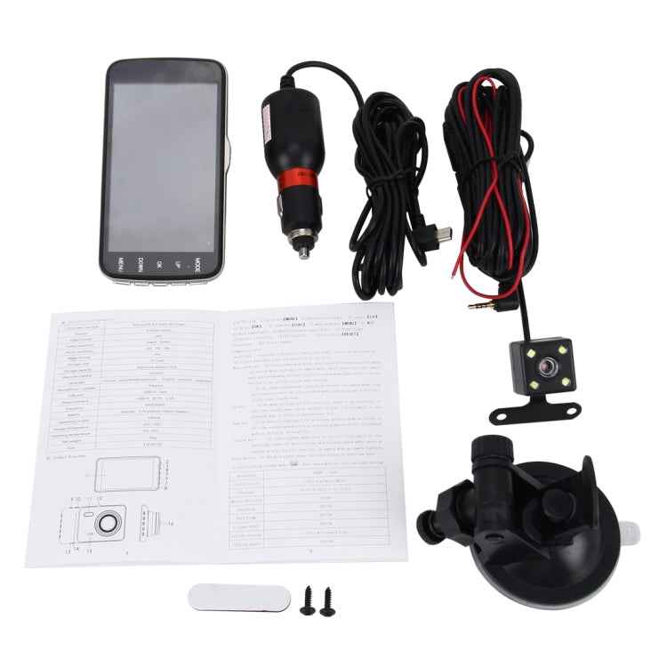 4 inch HD Video Recording HD Display Car Recorder with Separate F2.0 Camera, 12MP 170 Degrees Wide-angle/ Rear View Loop Recording/ G-Sensor Recording/ WDR Full HD/ Front Camera 1080P/ Rear Camera 720P/ Support 32G TF Card