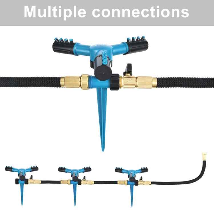 Automatic 360 Rotating Adjustable Garden Water Sprinklers Lawn Irrigation System with 3 Arm Sprayers and Spike Base