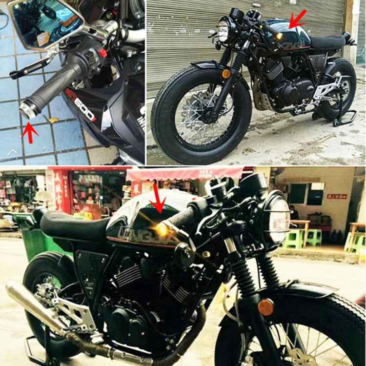 Pair Motorcycle Turn Signal Light Grip Bar Plug Strobe Side Marker End LED Handlebar Lamp