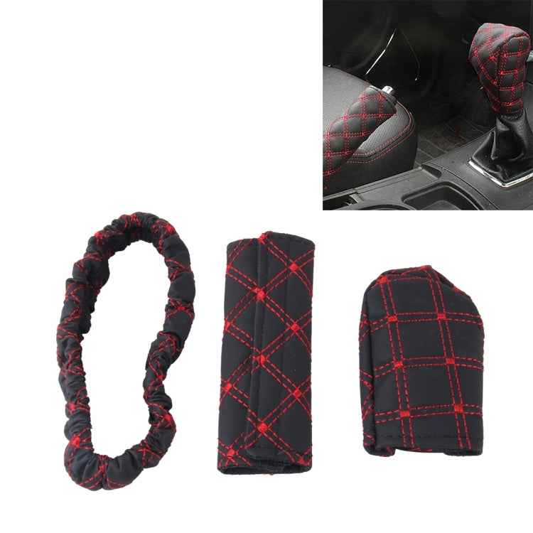 3 PCS Car Hand Brake Cover Shift Knob Gear Stick Cushion Sets Rear View Mirror Sets Cover Car Accessory Interior Decoration Pad
