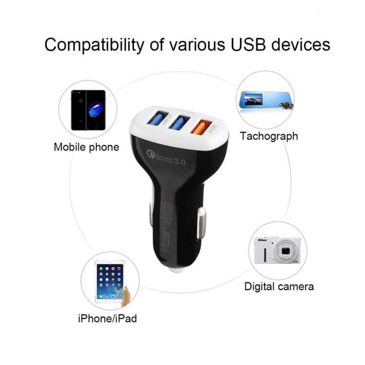 LZ-429 QC3.0 2.4A Three USB Ports Smart Quick Car Charger