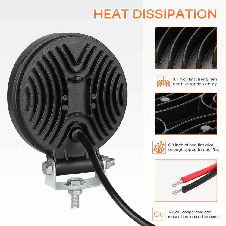 2 PCS 4 inch 15W Spot / Flood Light White Light Round-Shaped Waterproof Car SUV Work Lights Spotlight LED Bulbs, DC 9-30V