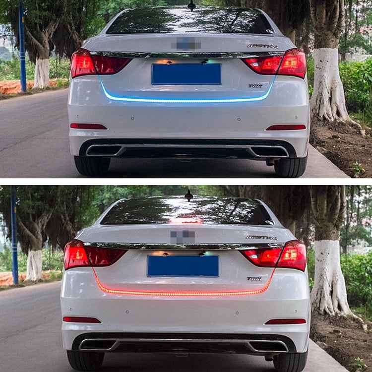 1.2m Car Auto Waterproof Universal Four Color Rear Flowing Light Tail Box Lights with Tail Light Controller, Ice Blue Light Driving Light, White Light Reversing Light, Red Light Brake Light, Yellow Light Turn Signal Light, LED Lamp Strip Tail Decoration