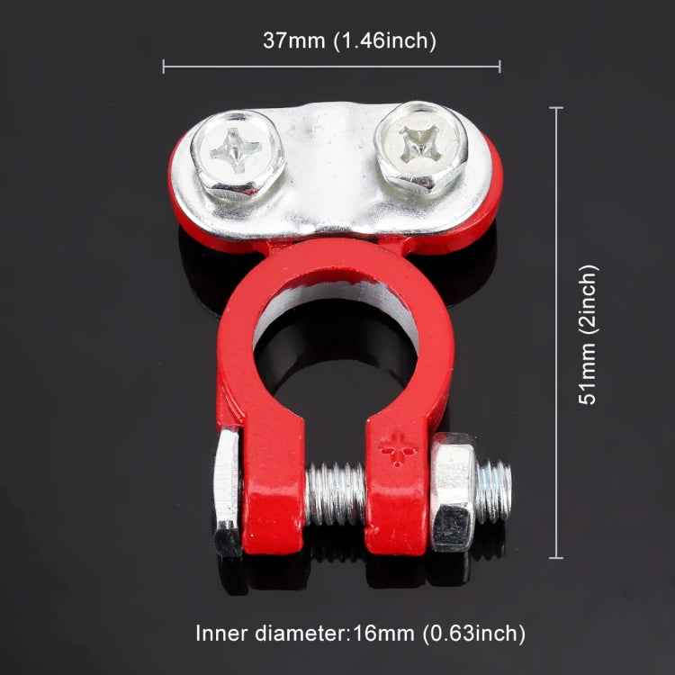 2 PCS Positive and Negative Car U Shape Metal Battery Connectors Terminals Clamps Clips, L Size, Inner Diameter: 16mm (Black + Red)
