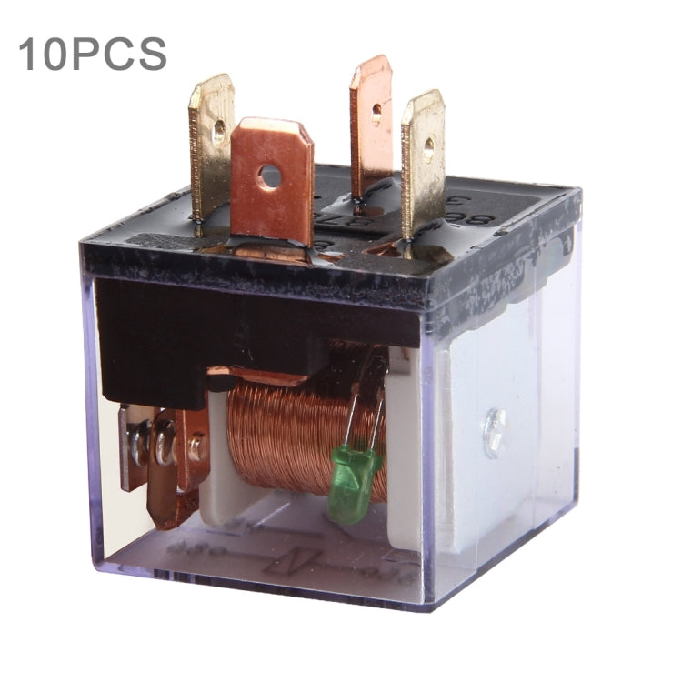 10 PCS JD-1912 80 AMP 12V Waterproof Car Auto Four Plugs Relay with Warning Light, JD-1912