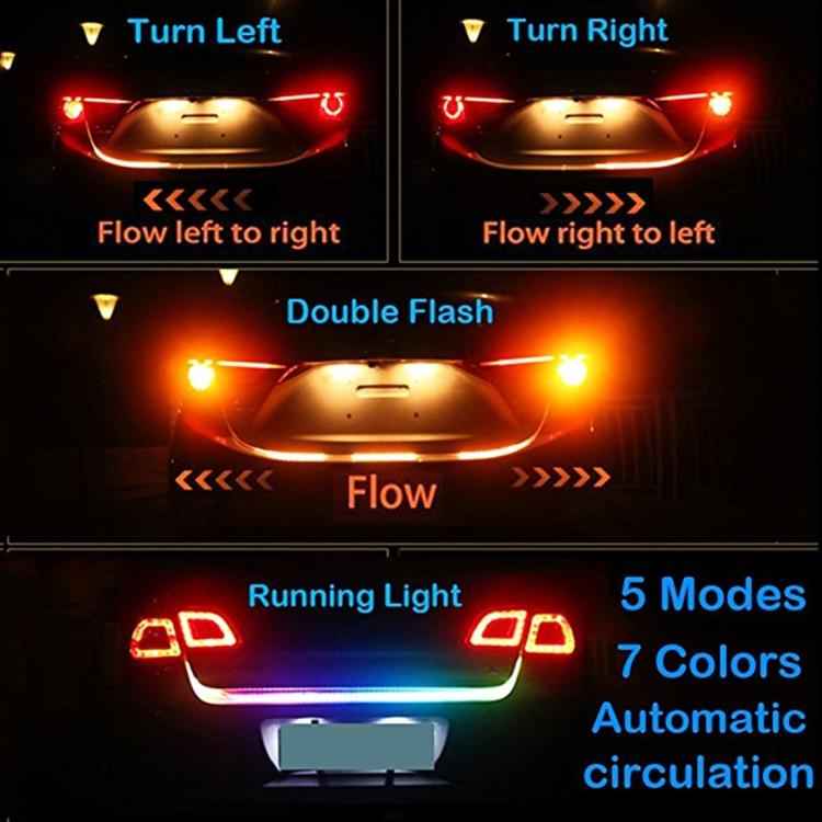 1.2m Car Auto Waterproof Universal Rear Colorful Flowing Light Tail Box Lights Red Light Brake Light Yellow Light Turn Signal Light LED Lamp Strip Tail Decoration, DC 9-30V