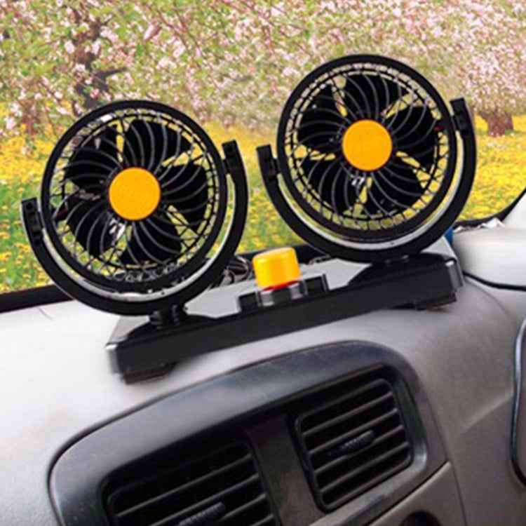 HUXIN HX-T304 10W 360 Degree Adjustable Rotation Two Head Low Noise Mini Electric Car Fan, DC 24V