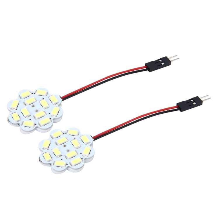 2 PCS 3W 200 LM 6000K Flower Shape Car Auto Interior Doom Reading Light with 12 SMD-5630 LED Lamps Bicuspid and T10 Adapter Cable, DC 12V
