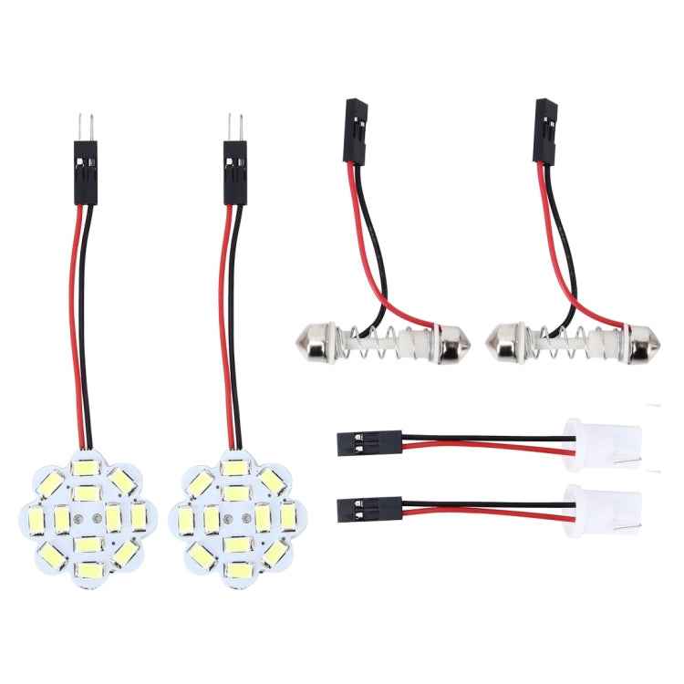 2 PCS 3W 200 LM 6000K Flower Shape Car Auto Interior Doom Reading Light with 12 SMD-5630 LED Lamps Bicuspid and T10 Adapter Cable, DC 12V
