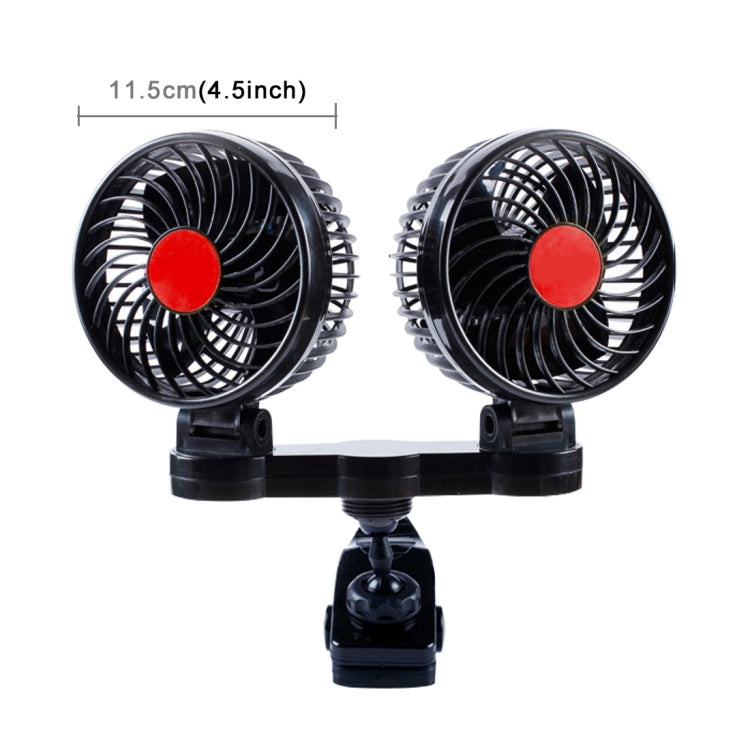 HUXIN HX-T606E 12W 360 Degree Adjustable Rotation Clip Two Head Low Noise Mini Electric Car Fan with Roller Switch, DC24V, HX-T606E