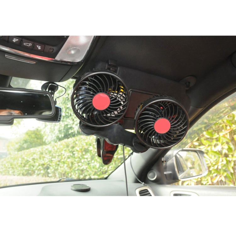 HUXIN HX-T606E 12W 360 Degree Adjustable Rotation Clip Two Head Low Noise Mini Electric Car Fan with Roller Switch, DC24V, HX-T606E