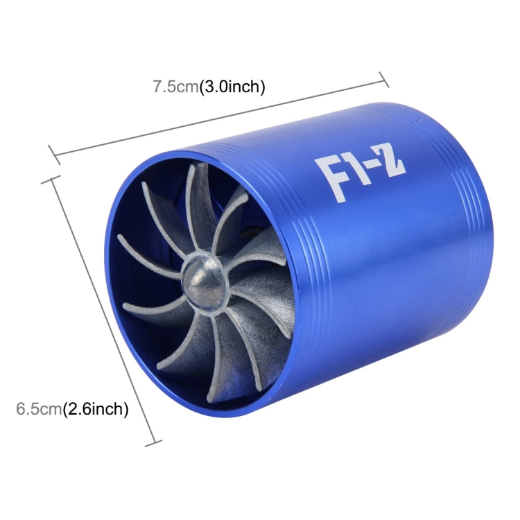 F1-Z Car Stainless Universal Supercharger Dual Double Turbine Air Intake Fuel Saver Turbo Turboing Charger Fan Set kit, Double Side(Blue), Double Side(Black), Double Side(Red), Double Side(Silver)