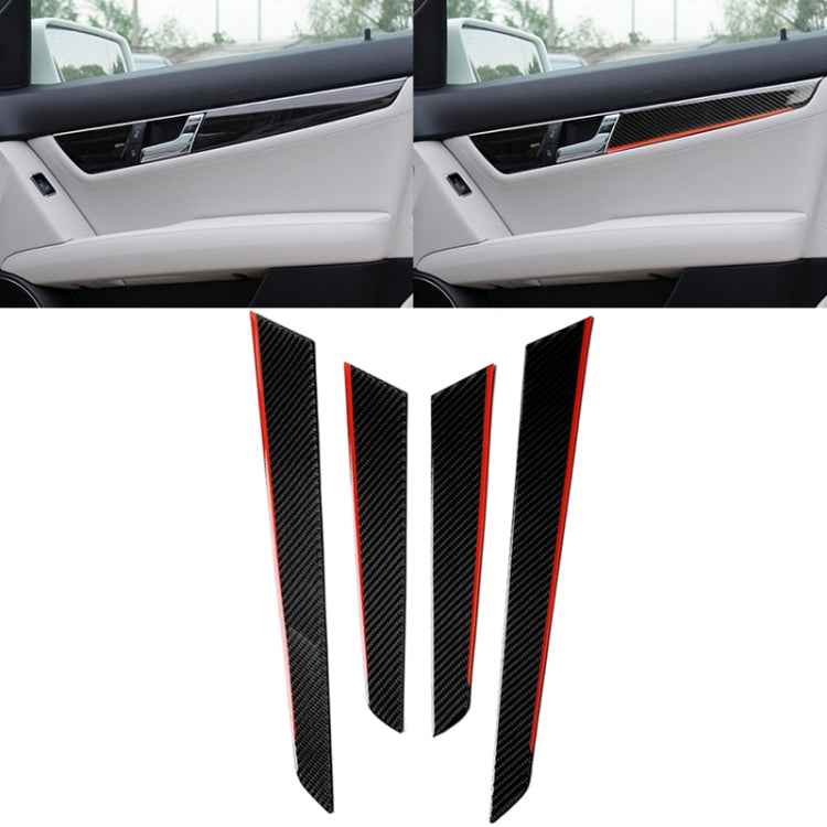 4 PCS Car Carbon Fiber Red Inner Door Panel Decorative Sticker for Mercedes-Benz W204 2007-2013