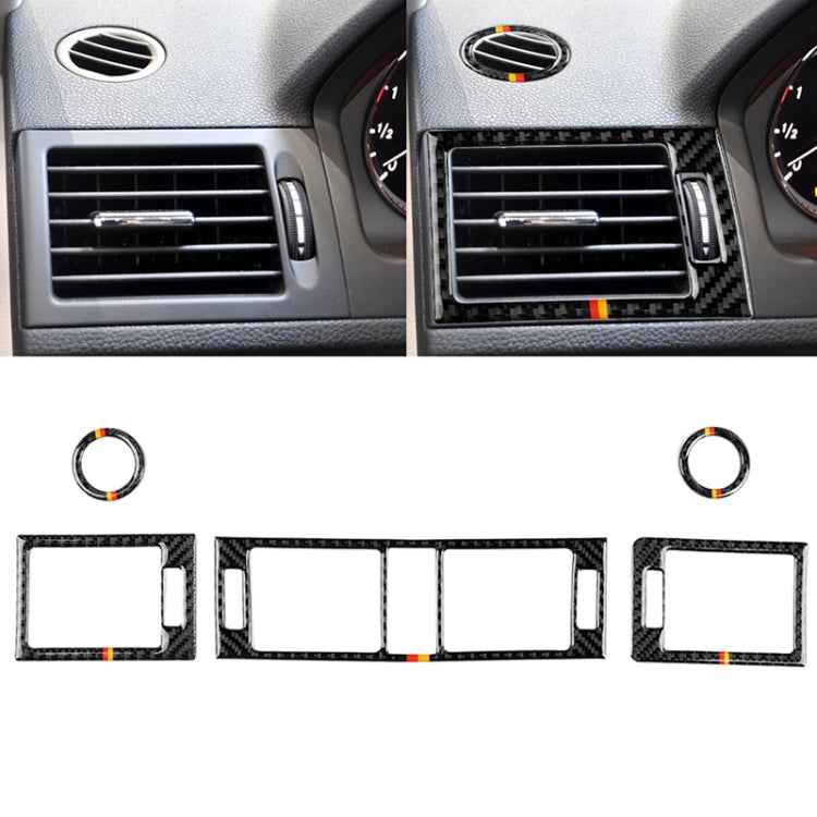 Car German Flag Carbon Fiber Air Outlet Ring + Intermediate Air Outlet + Side Air Outlet Panel Decorative Sticker for Mercedes-Benz W204 207-2010