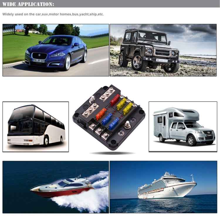 Independent Positive and Negative 1 in 6 Out 6 Way Circuit Blade Fuse Box Fuse Holder Kits with LED Warning Indicator for Auto Car Truck Boat