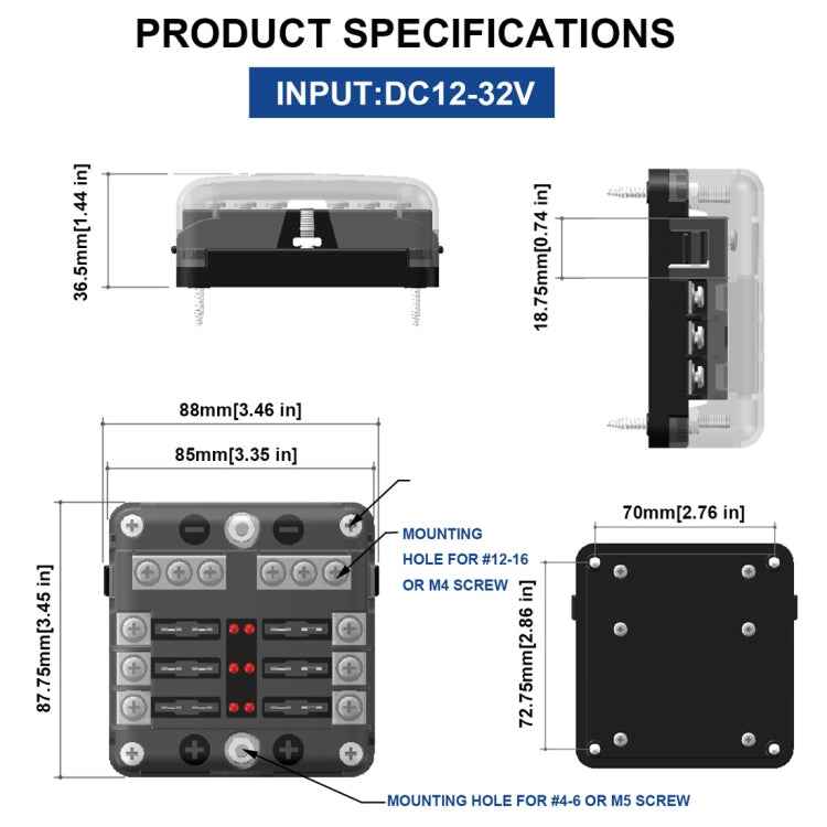 Independent Positive and Negative 1 in 6 Out 6 Way Circuit Blade Fuse Box Fuse Holder Kits with LED Warning Indicator for Auto Car Truck Boat