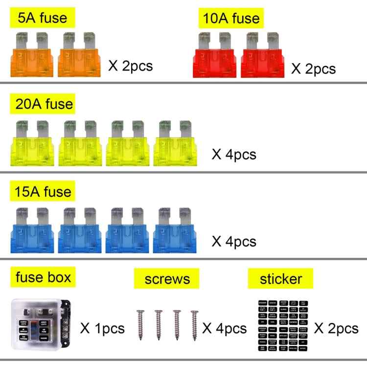 Independent Positive and Negative 1 in 6 Out 6 Way Circuit Blade Fuse Box Fuse Holder Kits with LED Warning Indicator for Auto Car Truck Boat