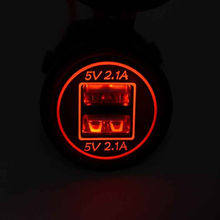 Universal Car Charger 2 Port Power Socket Power Dual USB Charger 5V 4.2A IP66 with Aperture, 4.2A with Aperture (Red Light)