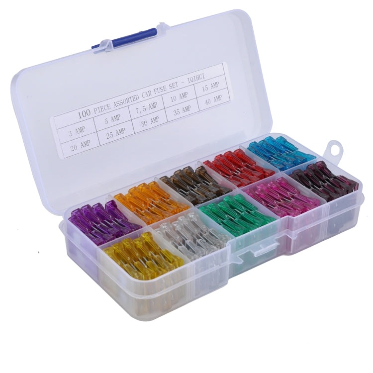 100 PCS Mix Assorted Car Motorcycle Truck Blade Fuse Set 3A 5A 7.5A 10A 15A 20A 25A 30A 35A 40A with Huse Holder, 100 PCS