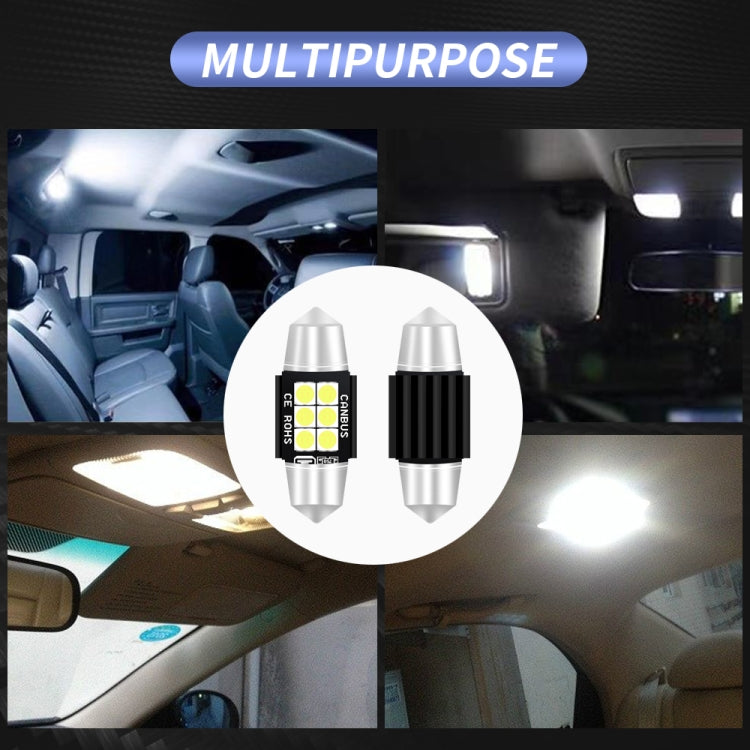 2 PCS 31mm DC12V-24V 3W 6000K 660LM 6LEDs SMD-3030 Car Reading Lamp / License Plate Light