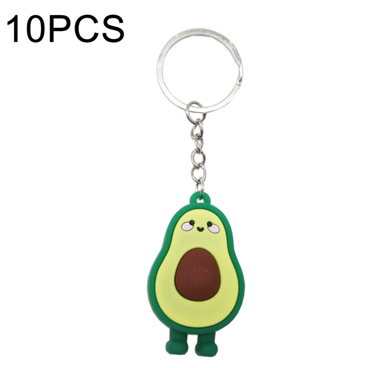 10 PCS Cute Fruit Jewelry Soft Silicone Cartoon Anthropomorphic Avocado Key Ring, Soft Silicone Avocado Shape
