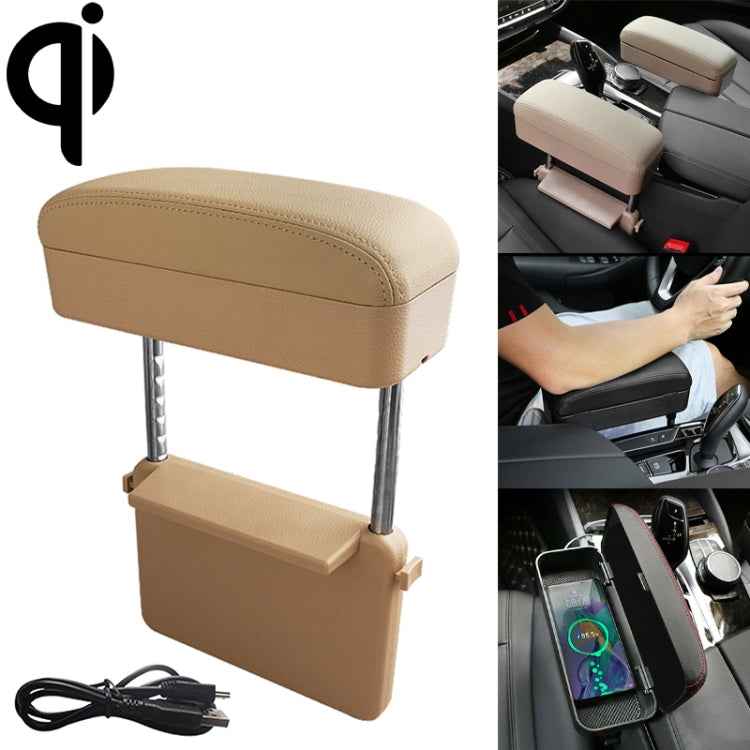 Universal Car Wireless Qi Standard Charger PU Leather Wrapped Armrest Box Cushion Car Armrest Box Mat with Storage Box, 1pc(Black White), 1pc(Grey), 1pc(Beige), 1pc(Brown), 1pc(Black), 1pc(Black Red)