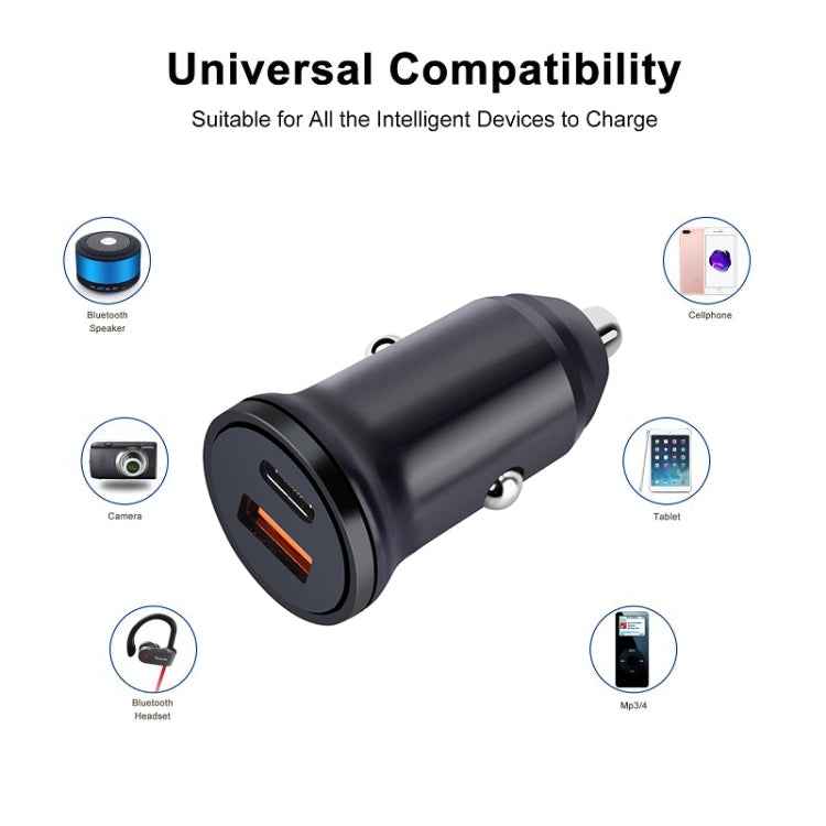 PD 20W USB-C / Type-C + QC 3.0 USB Interface Fast Charging Car Charger