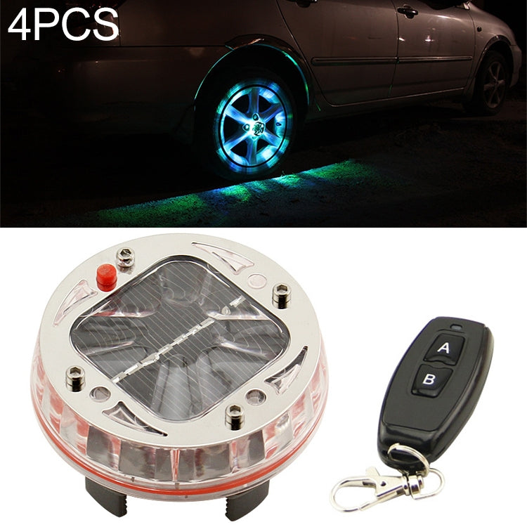 4 PCS Solar LED Car Tire Decoration Flashing Lights Colorful Wheels Hub Atmosphere Lights Infrared Remote Control, Infrared Remote Control