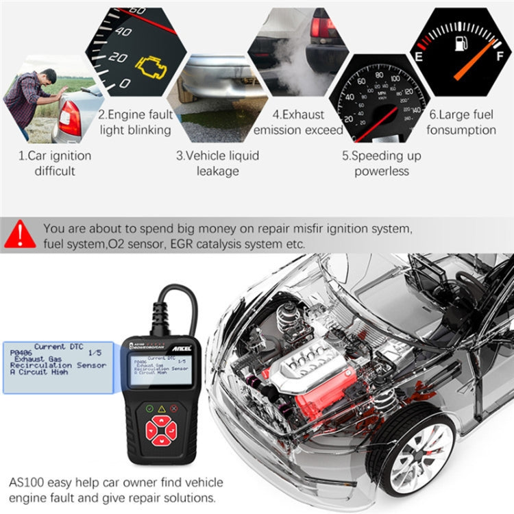 Ancel AS100 Car Fault Detector OBDII Engine Fault Light Clear