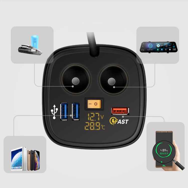 Universal Car QO3.0 Three Port USB Charger Power Outlet Adapter with LED Digital Voltmeter and Thermometer