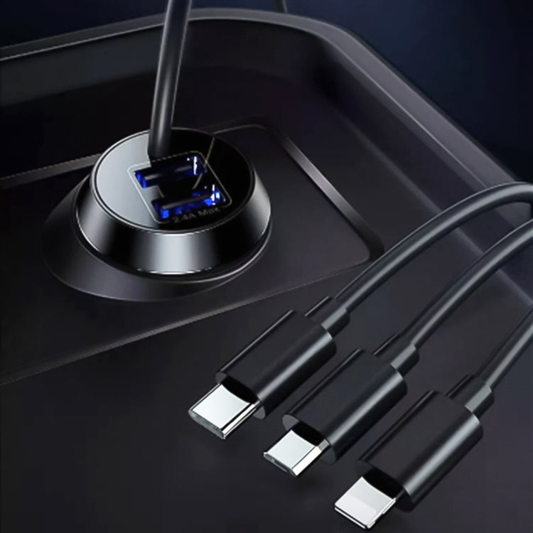 Universal Car 3 in 1 Quick Charger Dual Port USB Charger Power Outlet Adapter, Cable Length: 55cm