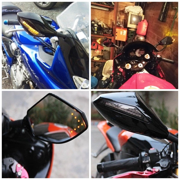 Motorcycle Modified Rear View Mirror Set with Light for Kawasaki, MB-MR021-BK, Carbon Fiber Black