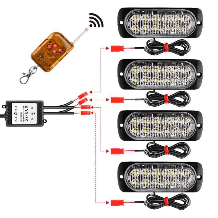 DC12V-24V / 18W 4 in 1 Front Grille Emergency Strobe Flash Warning Light Pickup 12LEDs Side Light Wireless Control 16 Modes
