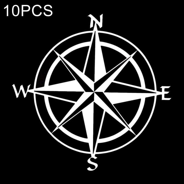 10 PCS Car Compass Pattern Random Decorative Sticker White, White