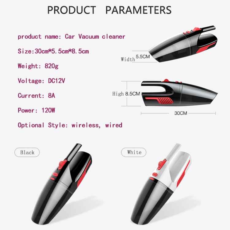 Car Wired Portable 120W Handheld Powerful Vacuum Cleaner with LED Light Cable Length: 5m, Wired with Light