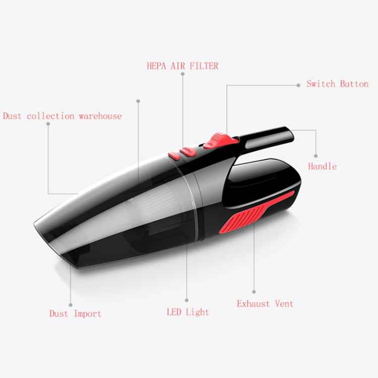 Car Wired Portable 120W Handheld Powerful Vacuum Cleaner with LED Light Cable Length: 5m, Wired with Light
