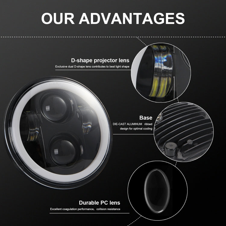 EagleVision DC9-30V 35W 6000K 4000LM 5.75 inch Round Motorcycle LED Headlight with Angel Eye for Harley-Davidson, 5.75 inch with Angel Eye