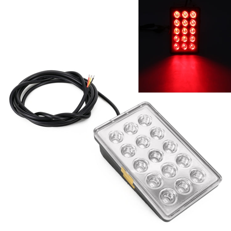 DC12V 1W Car Square Highlight Brake Lights Reversing Light with 15LEDs SMD-3528, Square (Transparent), Square (Black), Square (Red)