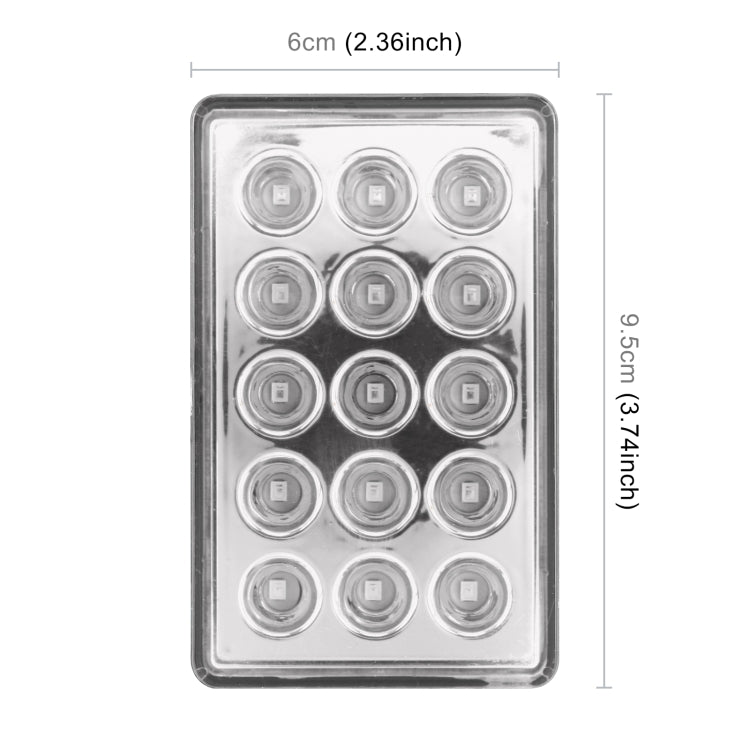 DC12V 1W Car Square Highlight Brake Lights Reversing Light with 15LEDs SMD-3528, Square (Transparent), Square (Black), Square (Red)