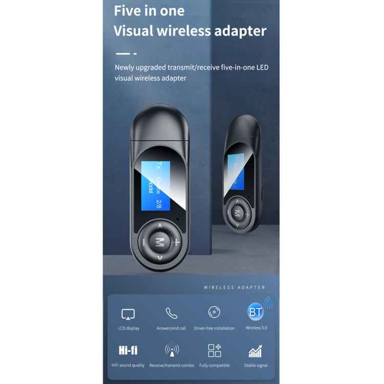 T-13 Bluetooth 5.0 LCD Digital Display Bluetooth Adapter Receiver Transmitter