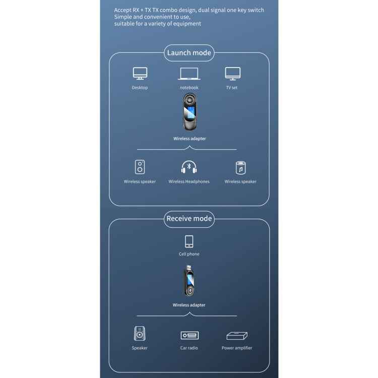 T-13 Bluetooth 5.0 LCD Digital Display Bluetooth Adapter Receiver Transmitter