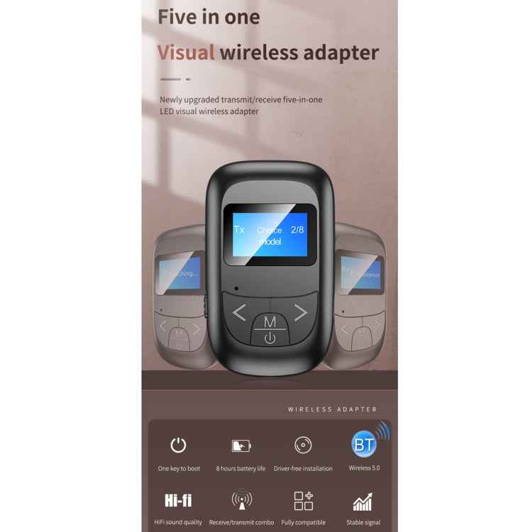 T-14 Bluetooth 5.0 2 In 1 LCD Digital Display Bluetooth Adapter Receiver Transmitter