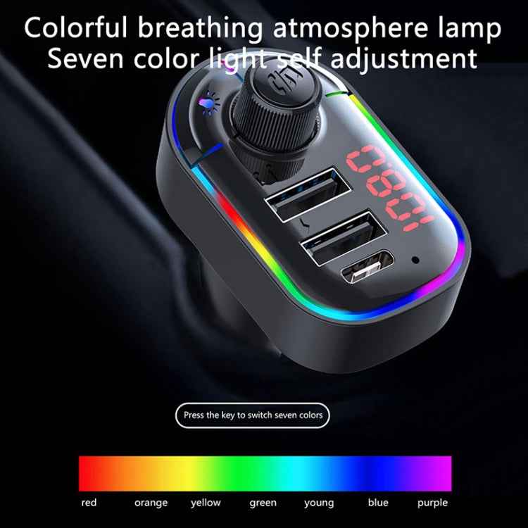 C12 Multifunctional Car Dual USB Charger Bluetooth FM Transmitter with Atmosphere Light