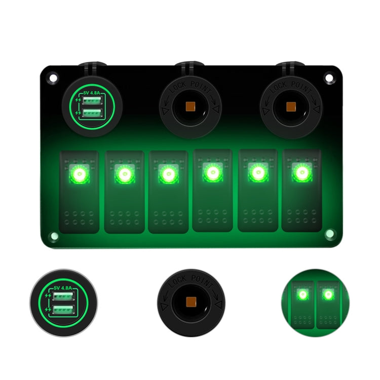 Multi-functional Combination Switch Panel 12V / 24V 6 Way Switches + Dual USB Charger for Car RV Marine Boat, 6 Way (Red Light), 6 Way (Blue Light), 6 Way (Green Light)
