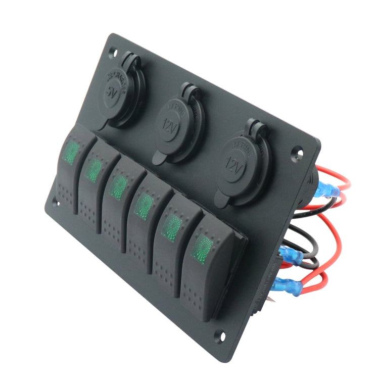 Multi-functional Combination Switch Panel 12V / 24V 6 Way Switches + Dual USB Charger for Car RV Marine Boat, 6 Way (Red Light), 6 Way (Blue Light), 6 Way (Green Light)