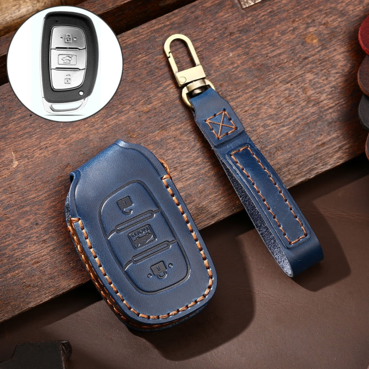 Hallmo Car Cowhide Leather Key Protective Cover Key Case for Hyundai IX35 A Style