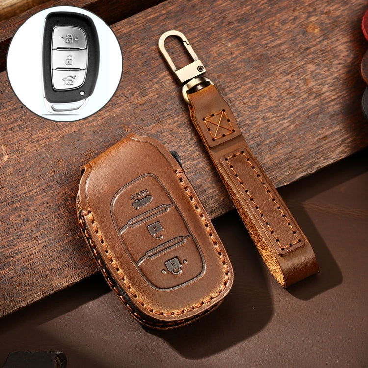 Hallmo Car Cowhide Leather Key Protective Cover Key Case for Hyundai IX35 B Style