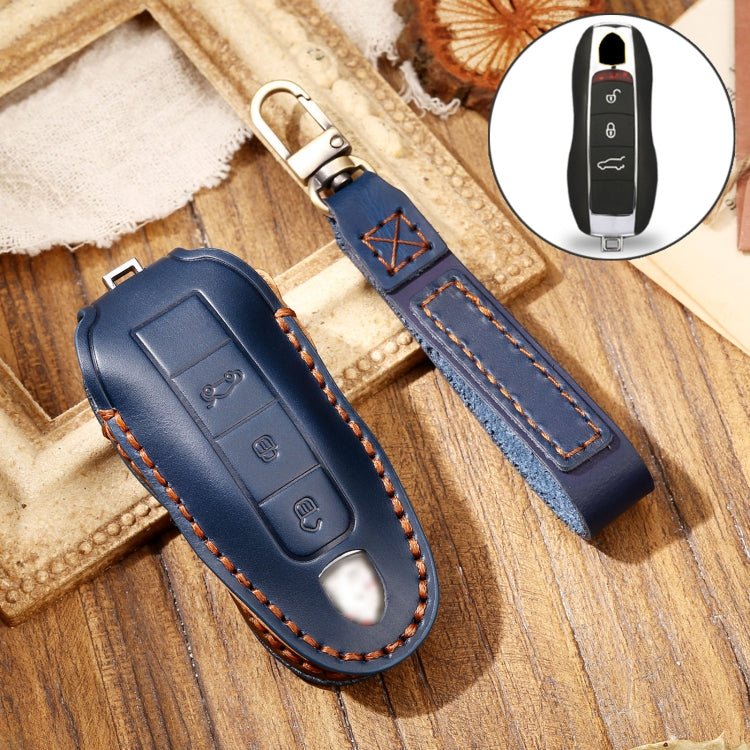 Hallmo Car Cowhide Leather Key Protective Cover Key Case for Porsche Macan 718 2021 A Style