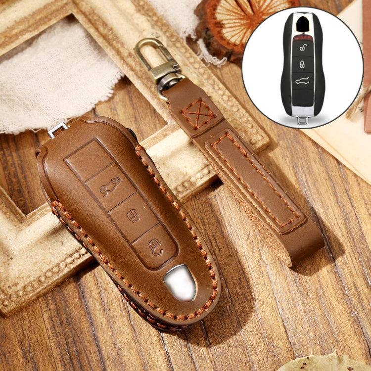 Hallmo Car Cowhide Leather Key Protective Cover Key Case for Porsche Macan 718 2021 A Style