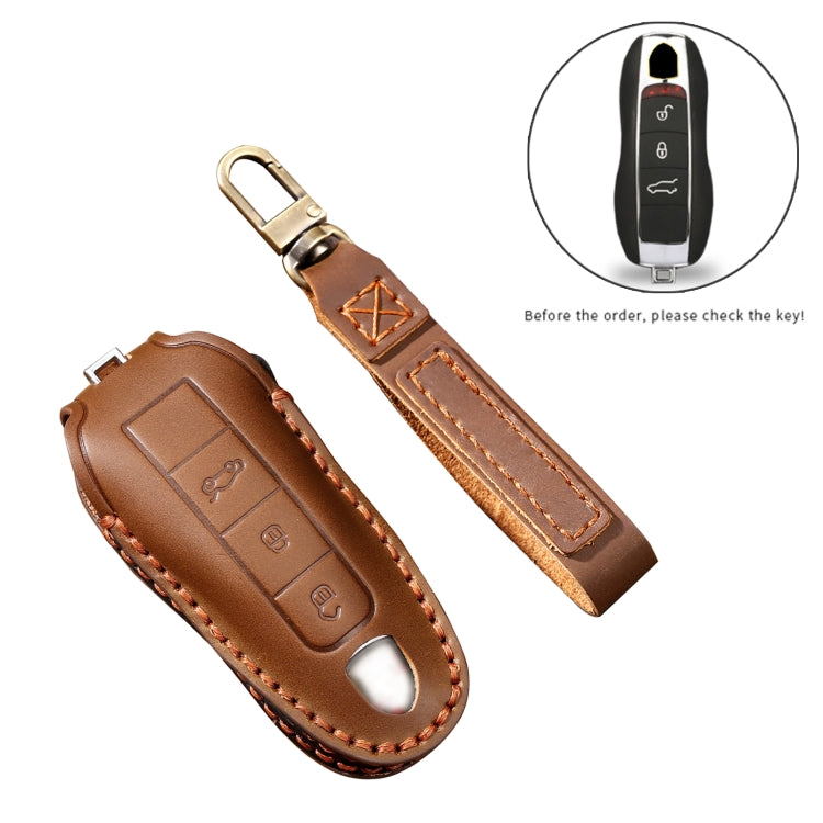 Hallmo Car Cowhide Leather Key Protective Cover Key Case for Porsche Macan 718 2021 A Style